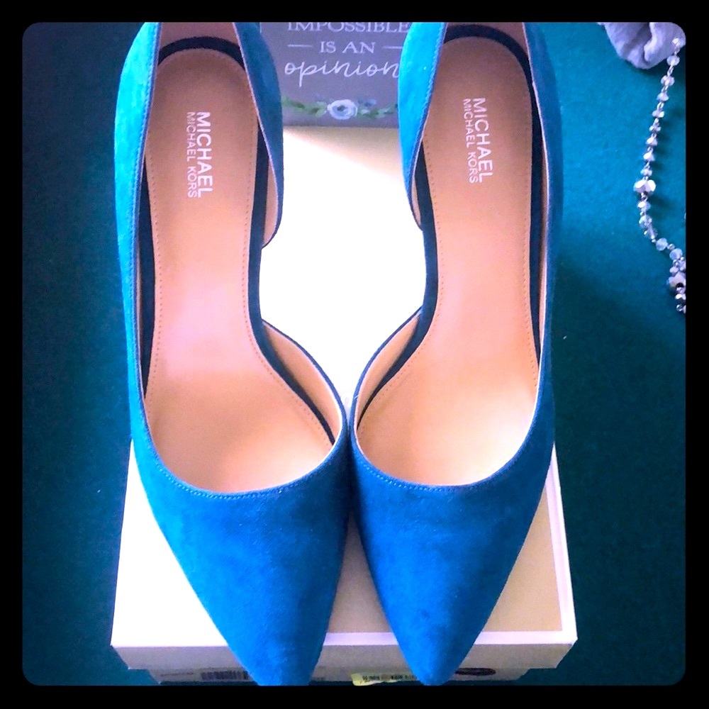 Michael Kors suede teal color heals